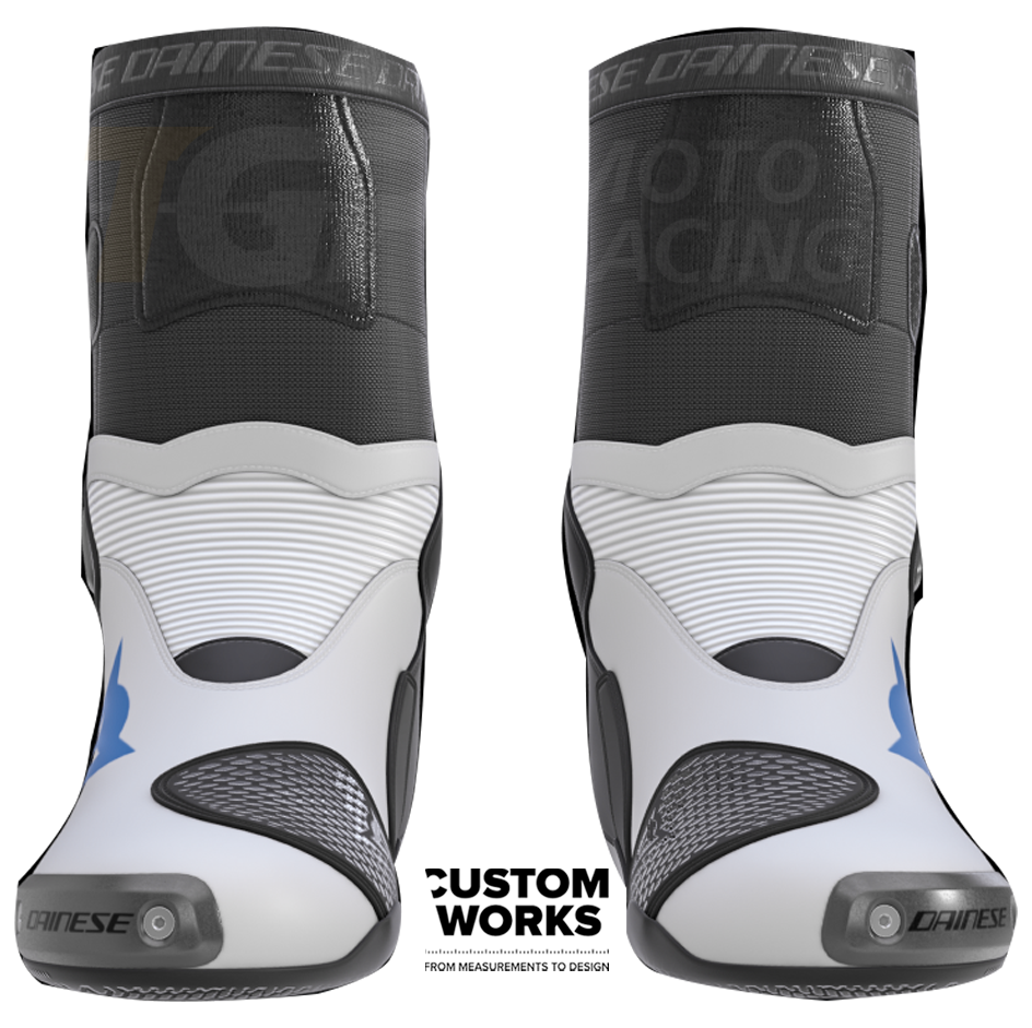 Dainese Axial 2 Racing i cestovne motociklističke čizme | Muškarci | Bijelo / Nebo-plavo | Custom Works 