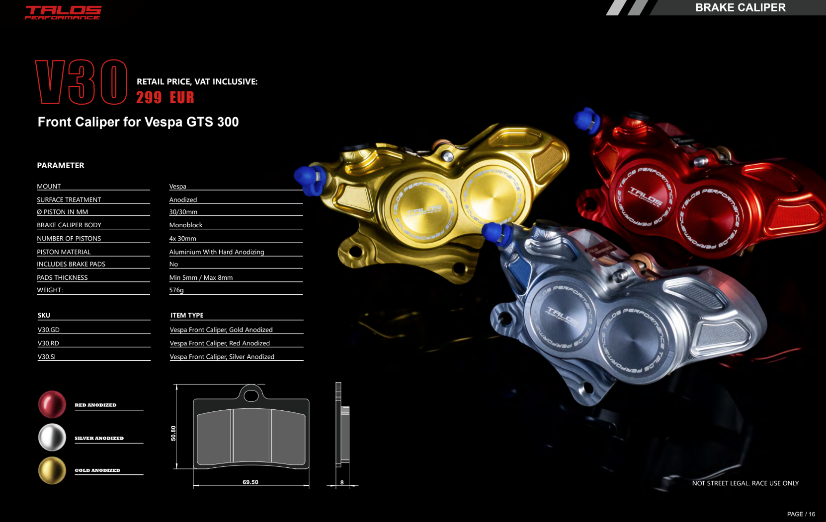 Talos V30 CNC Monoblock kočiona čeljust sprijeda | V30.GD 