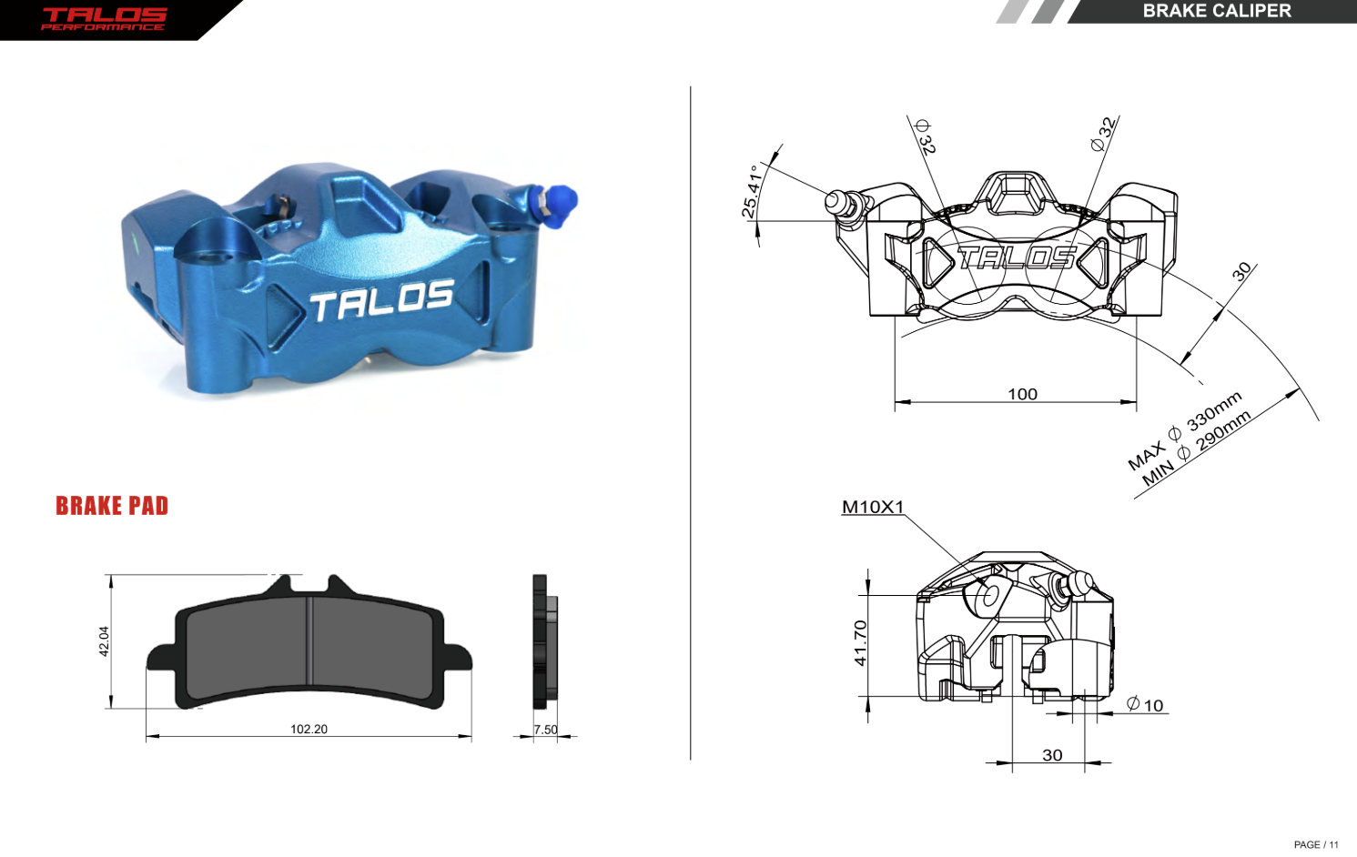 Talos C52 lijevani monoblok P4 32/32 100mm kočiona čeljust sprijeda desna | C52.100.TI.R 