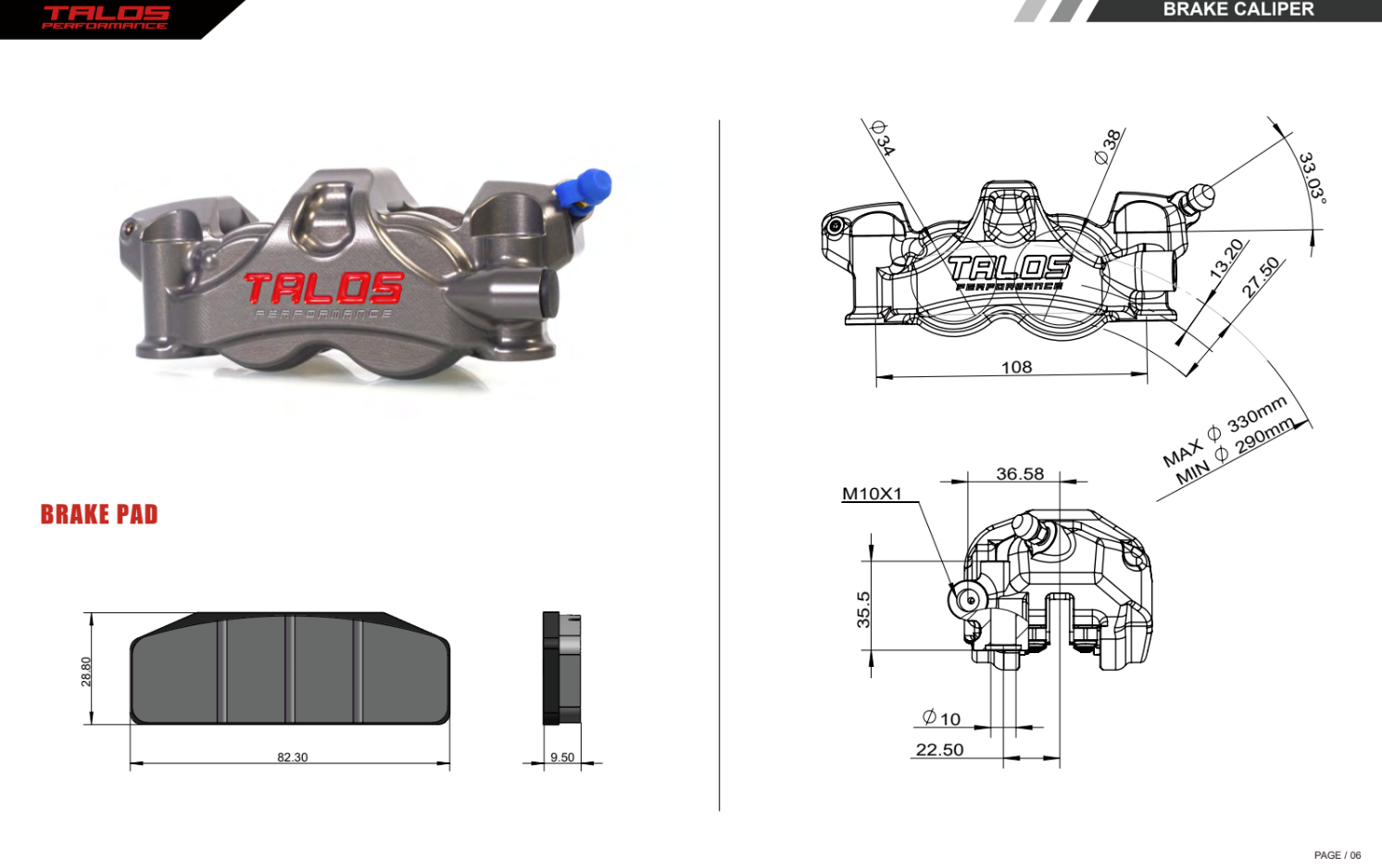 Talos X80 SBK Racing Monoblock P4 34/38 108mm kočioni čeljusti sprijeda desno | X80.108.HD.R 