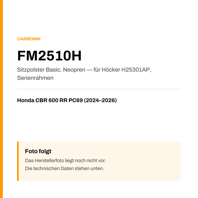 Basic Sitzbank Carbonin Honda CBR 600 RR PC69 (24-26) FM2510H — Platzhalter, Herstellerfoto folgt