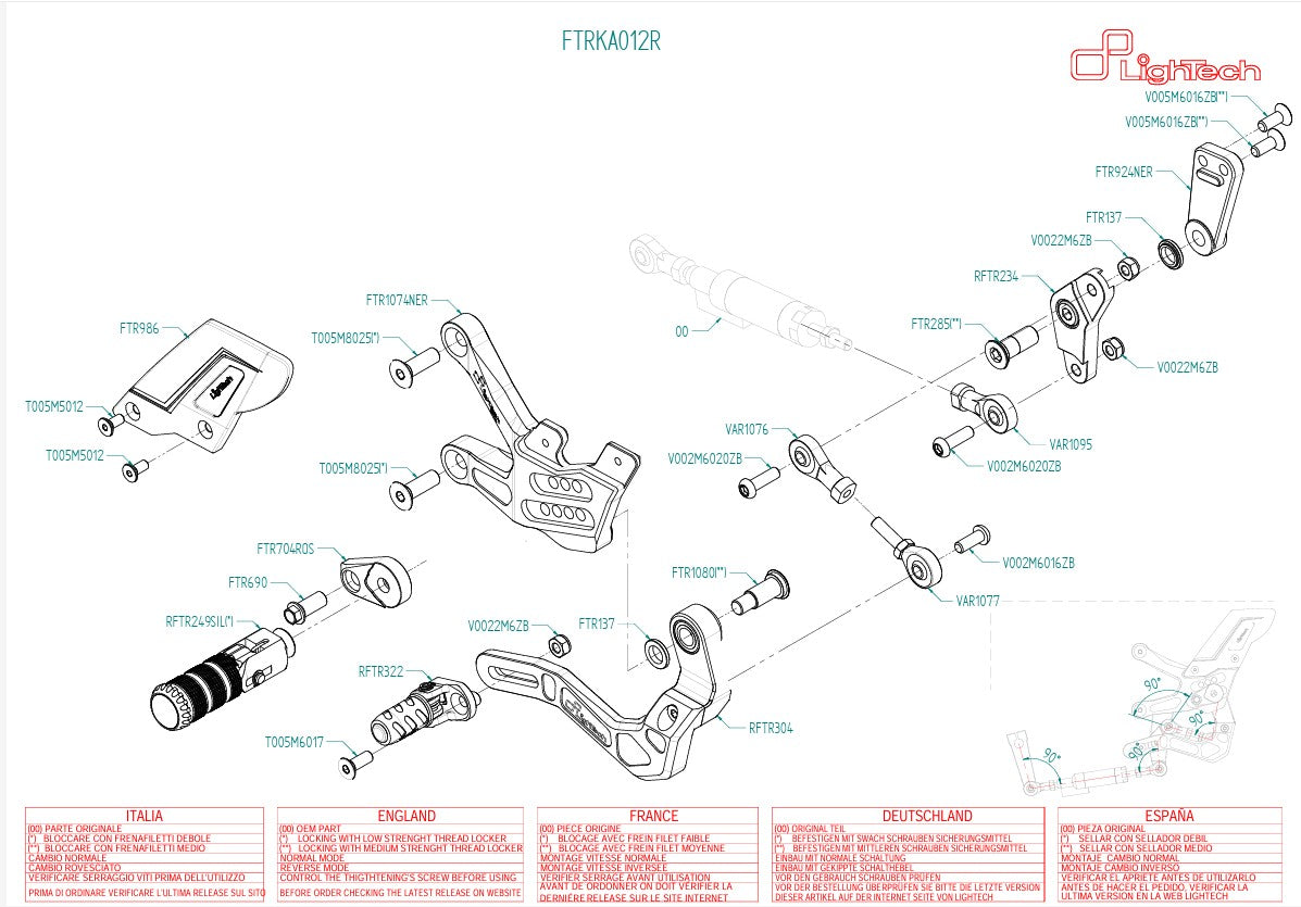 Fußrest pedal R LighTech prebacivanje za Kawasaki ZX-10 R/RR (21-26) FTRKA012R 