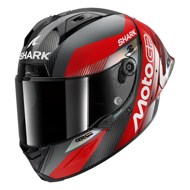 Shark Aeron GP FIM 2 MotoGP rot chrom DRU HE4180 — Dreiviertelansicht von vorn