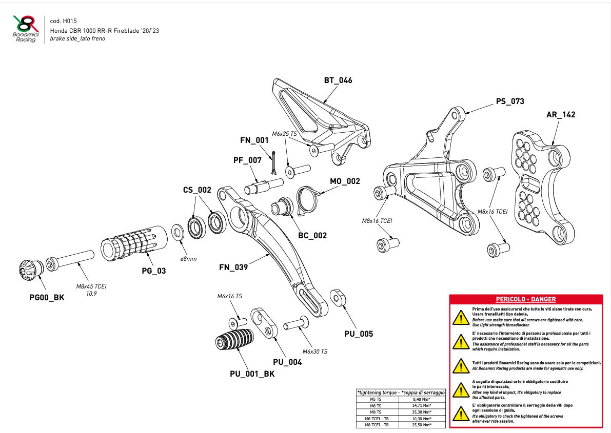 Sustav za vožnju Race Bonamici Racing Honda CBR 1000 RR-R SC82 (20-26) H015 