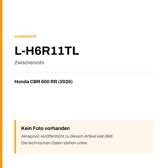 Akrapovic Zwischenrohr Honda CBR 600 RR (26-26) L-H6R11TL — Platzhalter, kein Herstellerfoto verfügbar