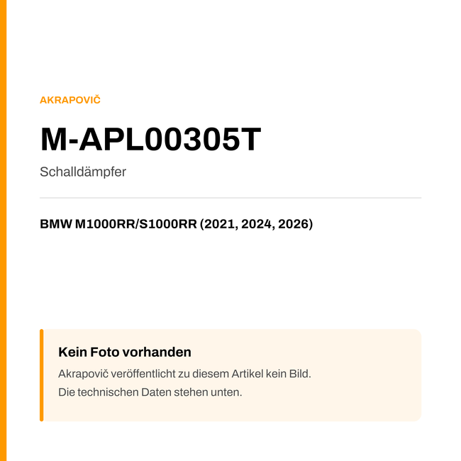 Akrapovic Schalldämpfer BMW M1000RR / S1000RR (21-26) M-APL00305T — Platzhalter, kein Herstellerfoto verfügbar