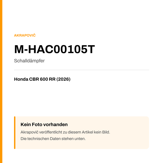 Akrapovic Schalldämpfer Honda CBR 600 RR (26-26) M-HAC00105T — Platzhalter, kein Herstellerfoto verfügbar