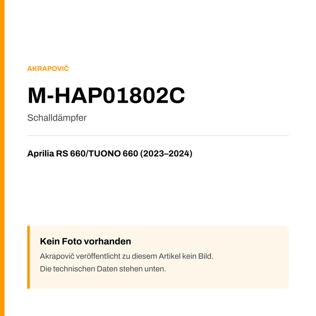 Akrapovic Schalldämpfer Aprilia RS 660 / TUONO 660 (23-24) M-HAP01802C — Platzhalter, kein Herstellerfoto verfügbar