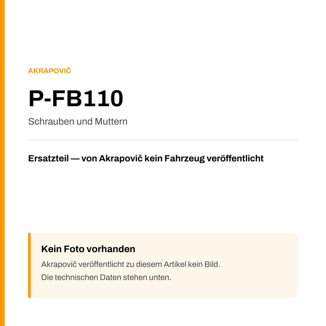 Akrapovic Schrauben und Muttern P-FB110 — Platzhalter, kein Herstellerfoto verfügbar
