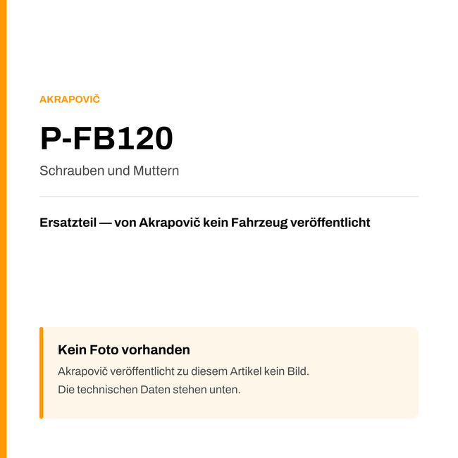 Akrapovic Schrauben und Muttern P-FB120 — Platzhalter, kein Herstellerfoto verfügbar