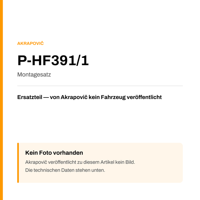 Akrapovic Montagesatz P-HF391/1 — Platzhalter, kein Herstellerfoto verfügbar