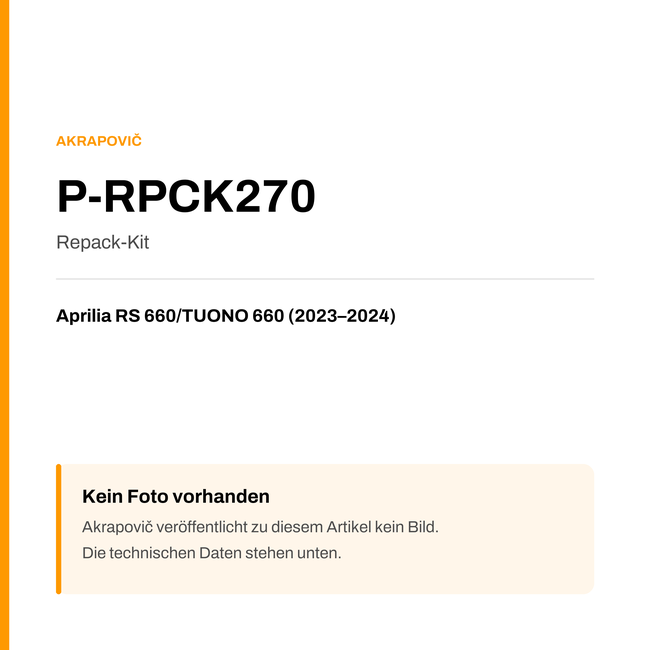 Akrapovic Repack-Kit Aprilia RS 660 / TUONO 660 (23-24) P-RPCK270 — Platzhalter, kein Herstellerfoto verfügbar