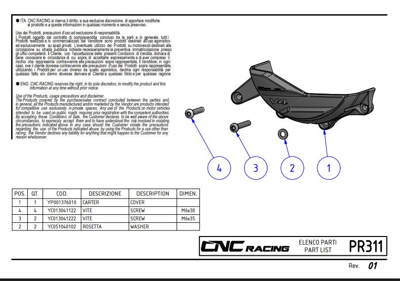 Aluminijski zaštitni poklopac za alternator Pramac Racing Limited Edition CNC Racing Ducati Panigale V4/S/R (25-26) PR311BPR 