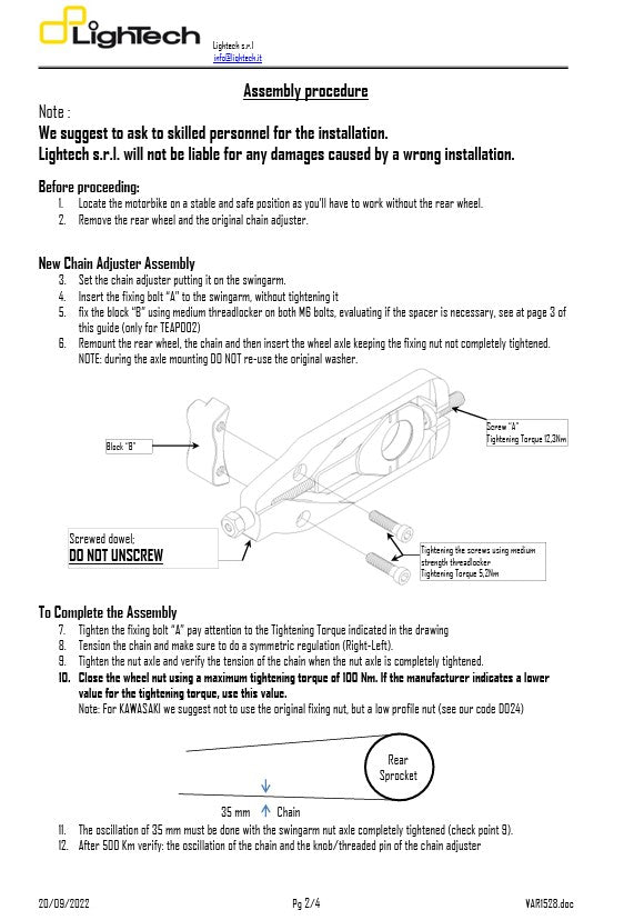 LighTech napinjač lanca BMW S1000RR K67 (19-26) TEBM003 