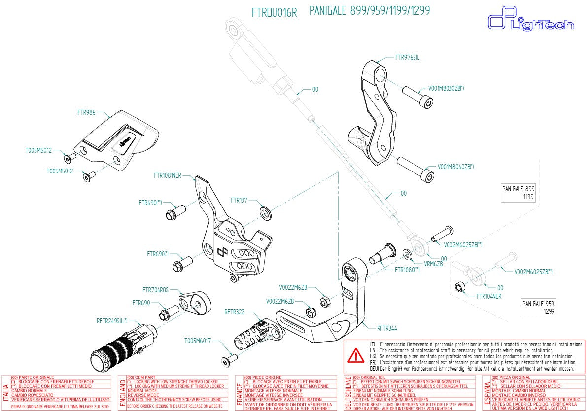 Fußrastenanlage R LighTech obrnuta promjena Ducati Panigale V2 955 (20-24) FTRDU016R 