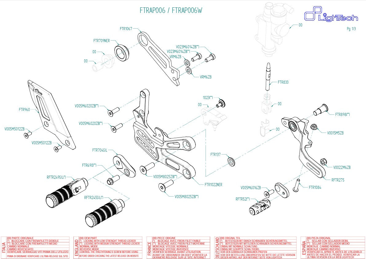 Sustav za prebacivanje LighTech obrnuti za Aprilia RSV4/RF/RR/1100 Factory (17-26) FTRAP006/W 