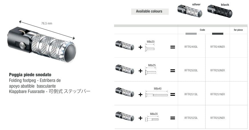 LighTech zamjenska sklopiva noga 76,5 mm – Srebrna/Crna | RFTR249-252 