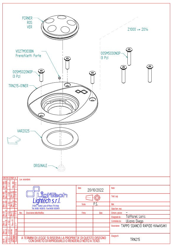 Poklopac rezervoara sa navojem LighTech Kawasaki ZX-10 R/RR (06-20) TRN215 
