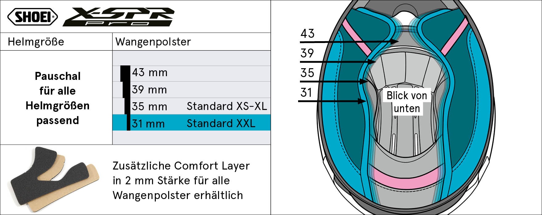 Shoei Jastučići za obraze 43mm (XPRO) Tip-P za X-SPR PRO 