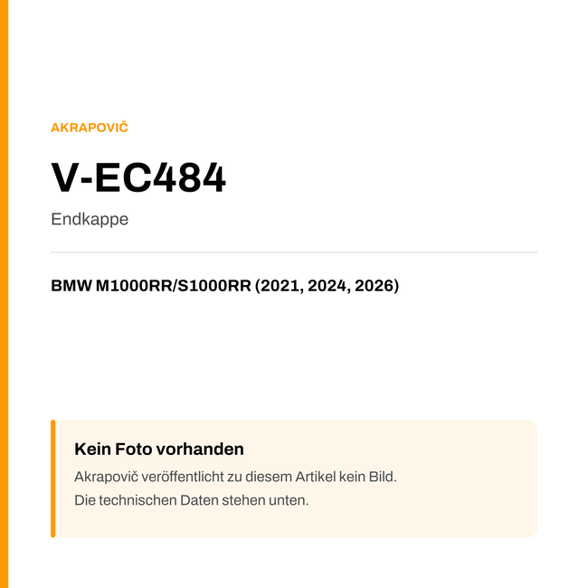 Akrapovic Endkappe BMW M1000RR / S1000RR (21-26) V-EC484 — Platzhalter, kein Herstellerfoto verfügbar