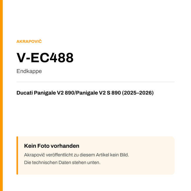 Akrapovic Endkappe Ducati Panigale V2 890 / Panigale V2 S 890 (25-26) V-EC488 — Platzhalter, kein Herstellerfoto verfügbar