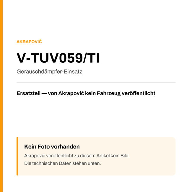 Akrapovic Geräuschdämpfer-Einsatz V-TUV059/TI — Platzhalter, kein Herstellerfoto verfügbar