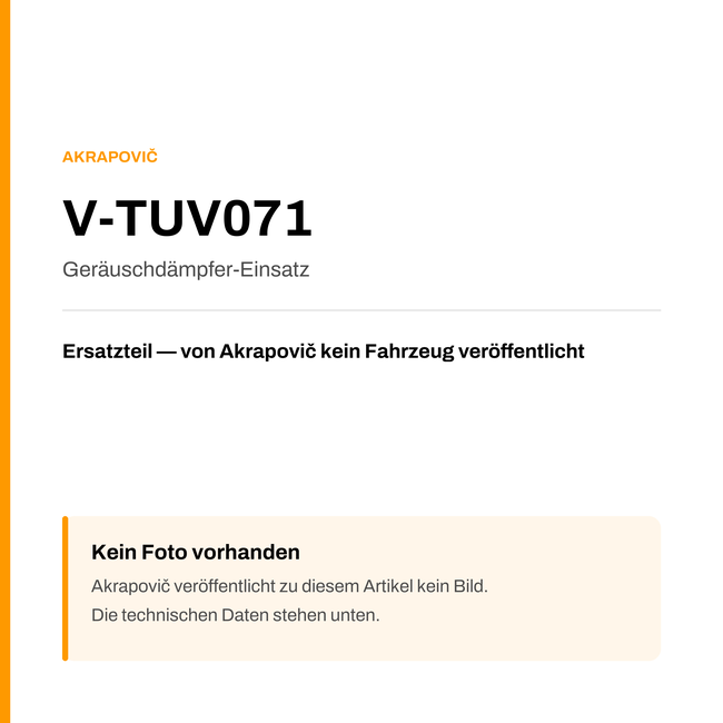 Akrapovic Geräuschdämpfer-Einsatz V-TUV071 — Platzhalter, kein Herstellerfoto verfügbar
