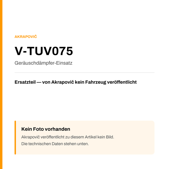 Akrapovic Geräuschdämpfer-Einsatz V-TUV075 — Platzhalter, kein Herstellerfoto verfügbar