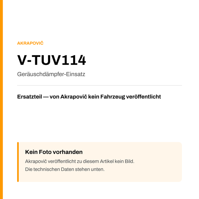 Akrapovic Geräuschdämpfer-Einsatz V-TUV114 — Platzhalter, kein Herstellerfoto verfügbar
