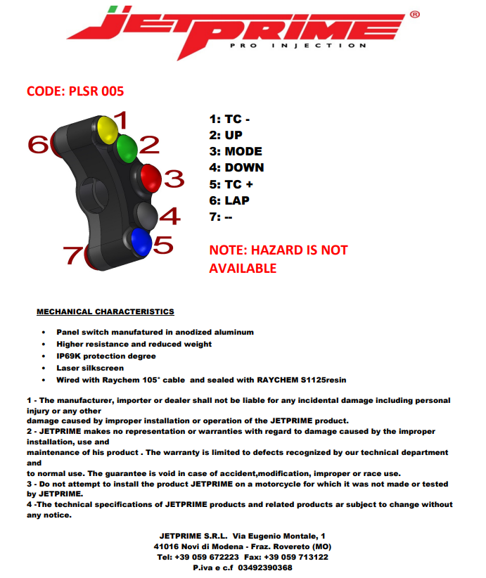 Upravljački prekidač Race lijevi JetPrime Ducati Panigale 1299/S (15-18) JP PLSR 005 