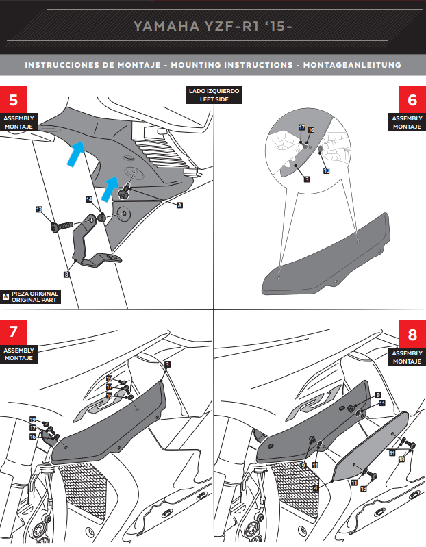 Puig Winglets Spoiler Downforce Yamaha YZF-R1/M RN32 RN49 (15-19) 9766 