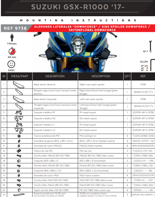Puig Winglets Spoiler Downforce Suzuki GSX-R 1000 (17-23) 9738 