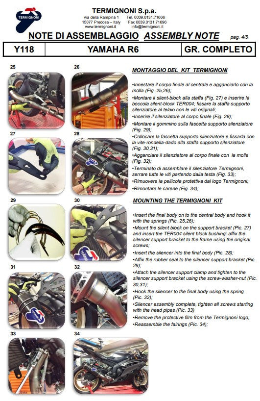 Termignoni kompletna ispušna sustava Titanium Kit-SSP verzija za Yamaha YZF-R6 (06-26) Y11810200TCC 