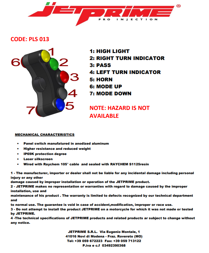 Upravljački prekidač lijevi JetPrime Yamaha YZF-R6 RJ27 (17-26) JP PLS 013 