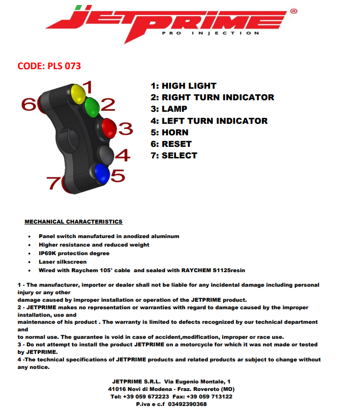 Upravljački prekidač lijevi JetPrime Yamaha YZF-R7 (21-26) JP PLS 073 