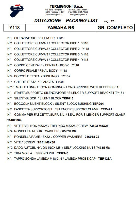 Termignoni kompletna ispušna sustava Titanium Kit-SSP verzija za Yamaha YZF-R6 (06-26) Y11810200TCC 