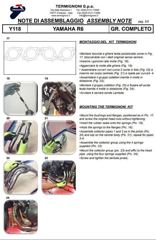 Termignoni kompletna ispušna sustava Titanium Kit-SSP verzija za Yamaha YZF-R6 (06-26) Y11810200TCC 