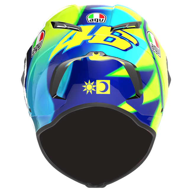 AGV Pista GP RR S Soleluna 2021 Valentino Rossi Replica Integral-Rennhelm, Heckansicht