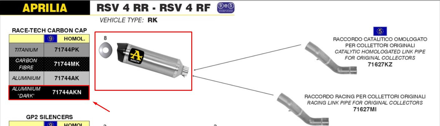 Arrow Slip-On Race-Tech aluminij Dark Aprilia RSV4/RR/RF (15-16) 71744AKN 