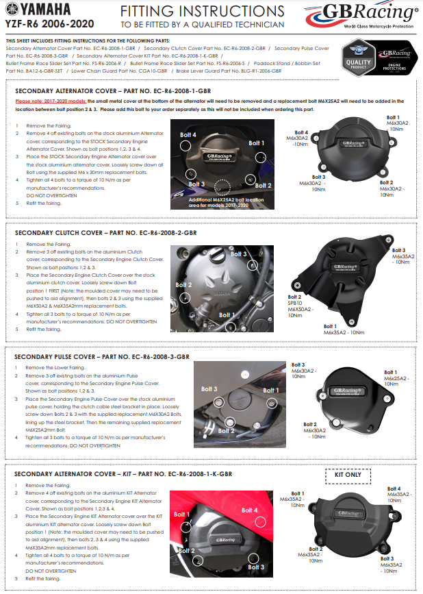 Zaštitna kapa za alternator GBRacing Yamaha KIT YZF-R6 (06-26) 