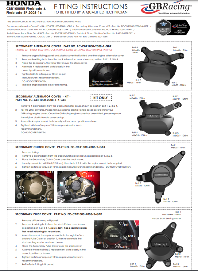 Zaštitna obloga za alternator GBRacing Honda CBR 1000 RR (08-16) 