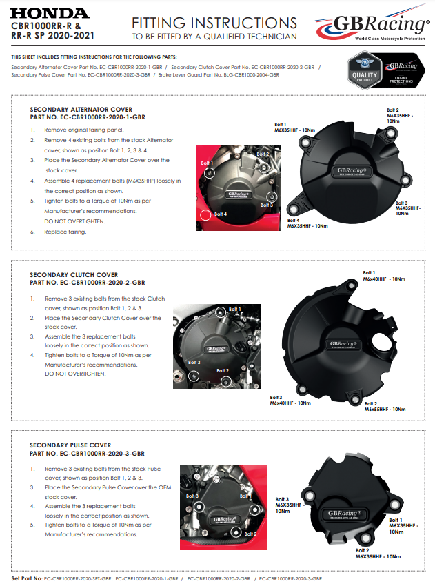 Zaštitna navlaka za spojku GBRacing Honda CBR 1000 RR-R SC82 (20-26) 