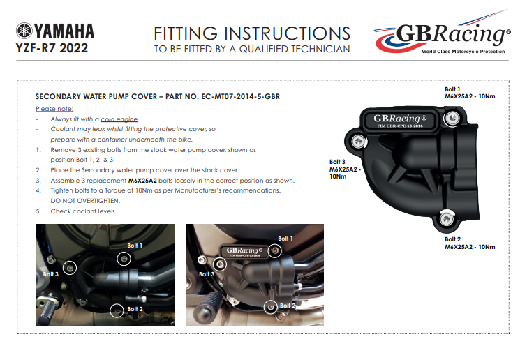 Zaštitna obloga za vodenu pumpu GBRacing Yamaha YZF-R7 (21-26) 